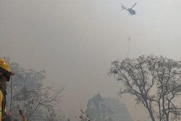 Por aire y tierra logran contener un 80 % el incendio forestal en Uruapan