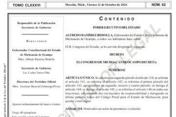 Publica Periódico Oficial el Decreto que formaliza el aborto legal en Michoacán Publica Periódico Oficial el Decreto que formaliza el aborto legal en Michoacán