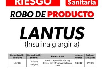 Emite Cofepris alerta por robo de insulina LANTUS en el Estado de México