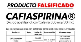 Alerta Cofepris por falsificación de Cafiaspirina®️; exhortan a la población a no consumirla Alerta Cofepris por falsificación de Cafiaspirina®️; exhortan a la población a no consumirla