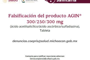 Cofepris emite alerta sanitaria por falsificación del producto Agin®️