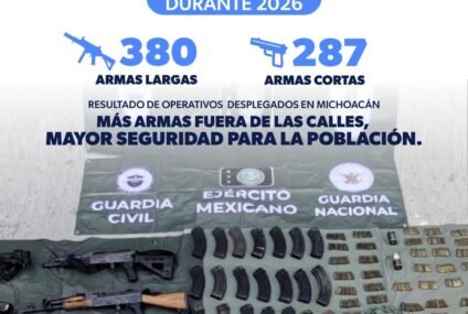 Golpe al crimen en Michoacán; aseguradas 667 armas de fuego en operativos