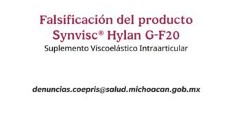 Alerta Cofepris por falsificación del producto Synvisc®️