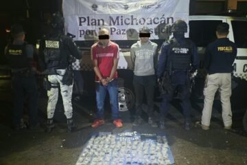 Detenidos por narcomenudeo Jose “N” el “Characo” y Jesús “N” el “Alanís”, en Uruapan